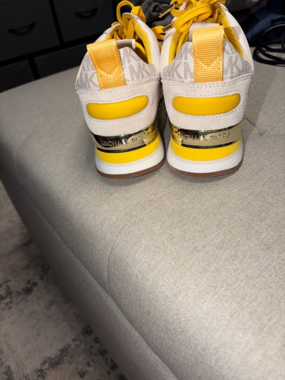 Michael Kors White and Yellow Knit Lace-Up Sneakers - Picture 4 of 4
